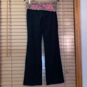 Black and cheetah Pink yoga pants with cheetah waistband